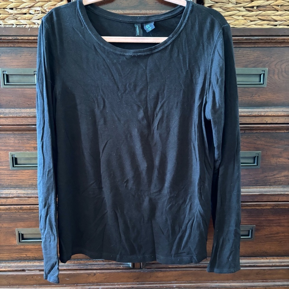 Cynthia Rowley black pima cotton & modal blend long sleeve tee in size XL